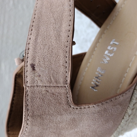 NINE West Adell Pink Faux Suede Open Toe Ankle Strap Platform Wedge Espadrilles - Picture 15 of 16